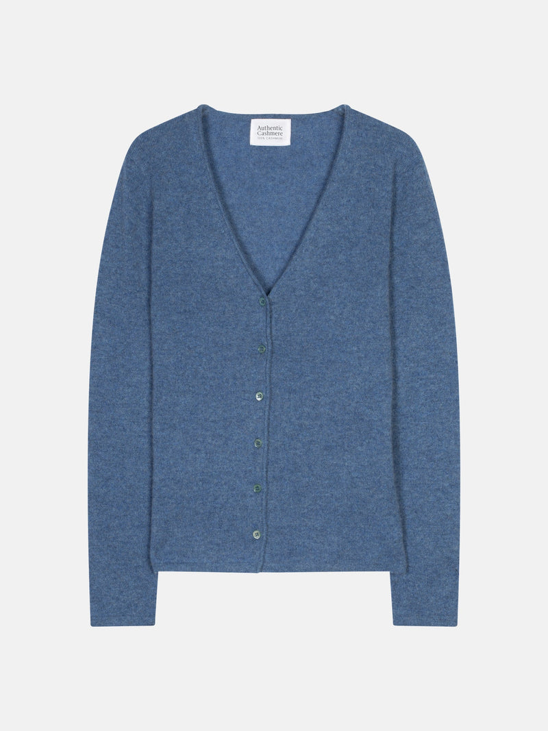 Cardigan - 100% Cachemire 2 Fils - Bleu Denim - Femme