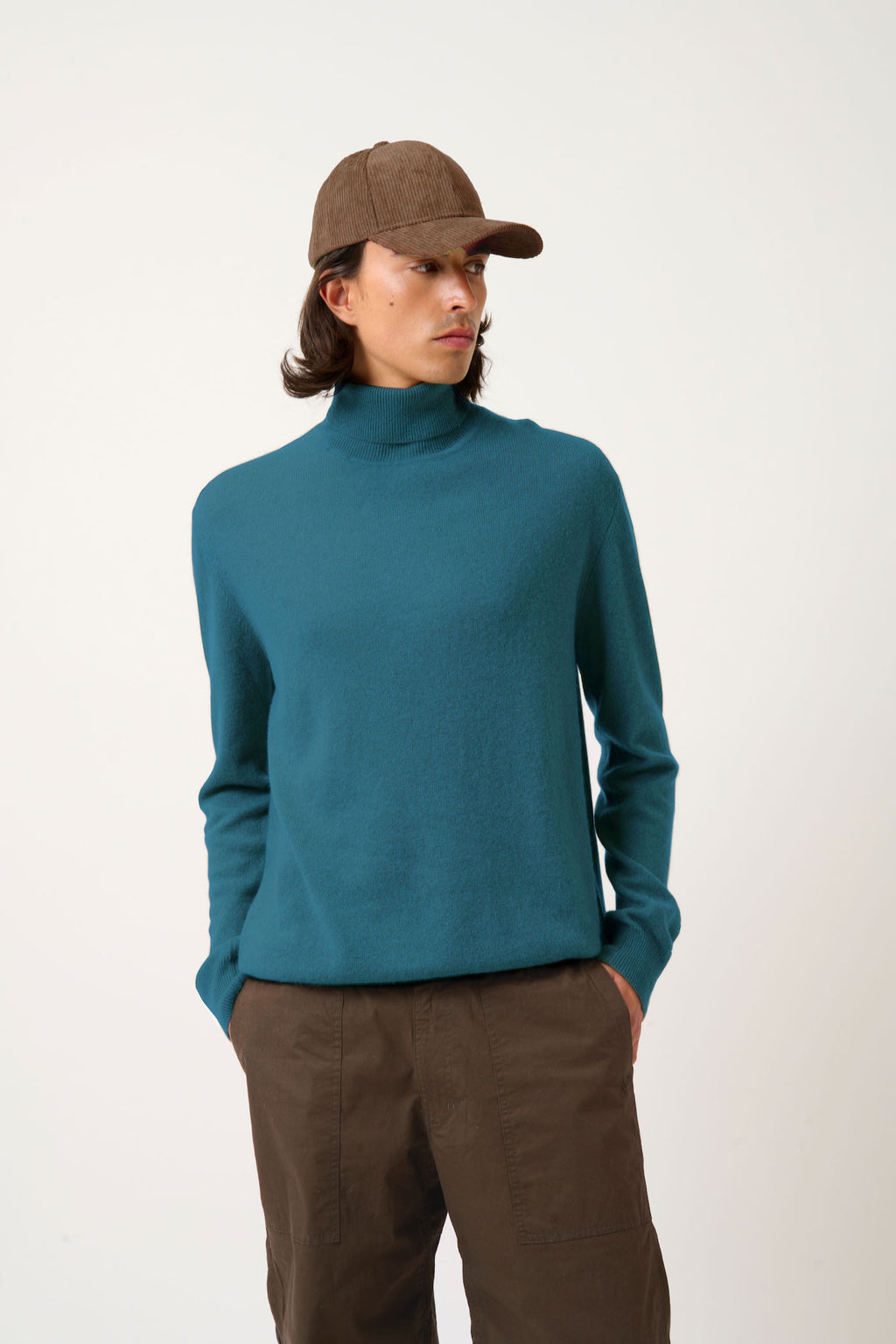 Pull Col Roulé - 100% Cachemire 2 Fils - Paon