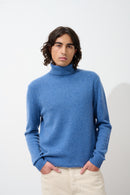 Pull Col Roulé 4 Fils Martin - Bleu Denim - 100% Cachemire 4 Fils - Homme