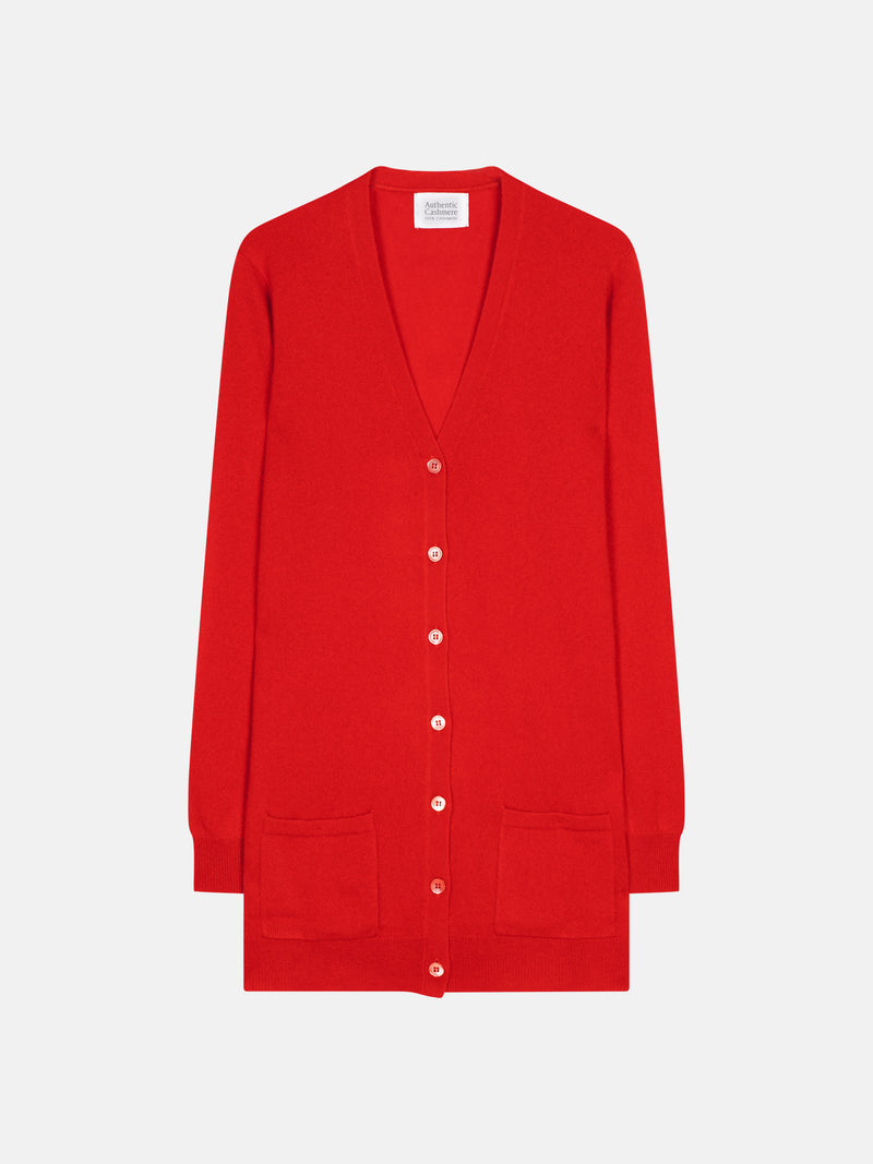 Cardigan Col V Cimet - Rouge - 100% Cachemire 2 Fils - Femme