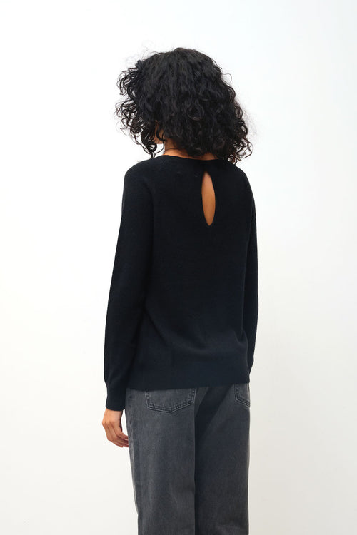 Pull Col Bateau Goutte Dos Dibona - Noir - 100% Cachemire 2 Fils - Femme