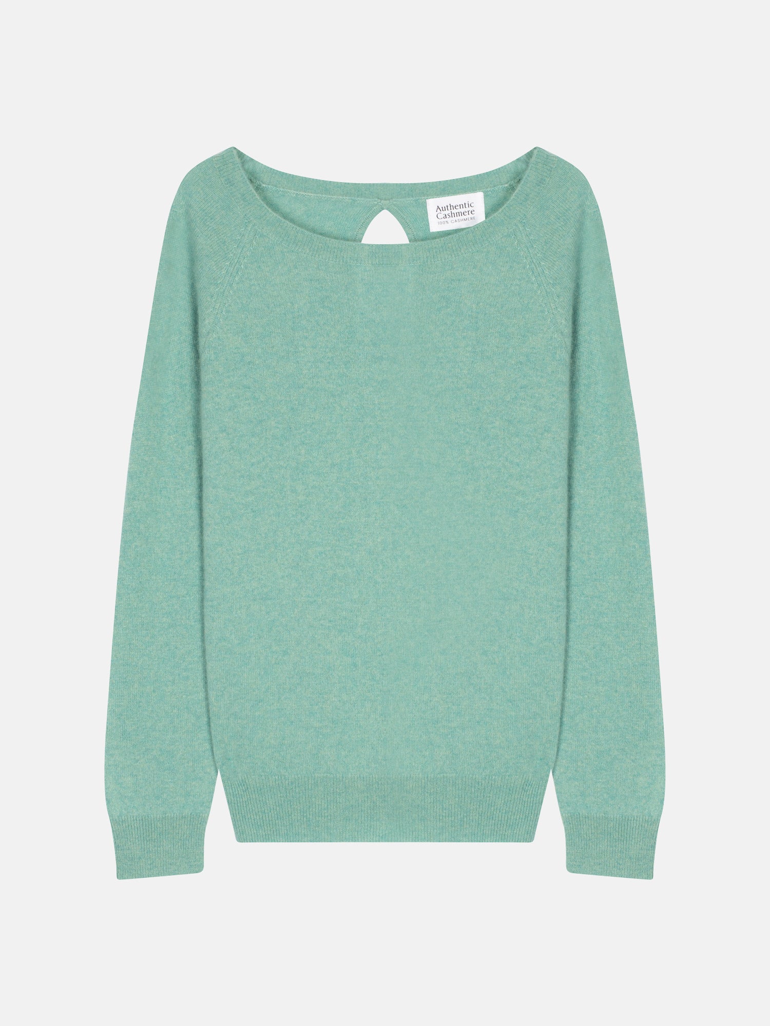 Jersey Cuello Barco Espalda Caída Dibona - Verde Chiné - 100% Cachemira 2 Hilos