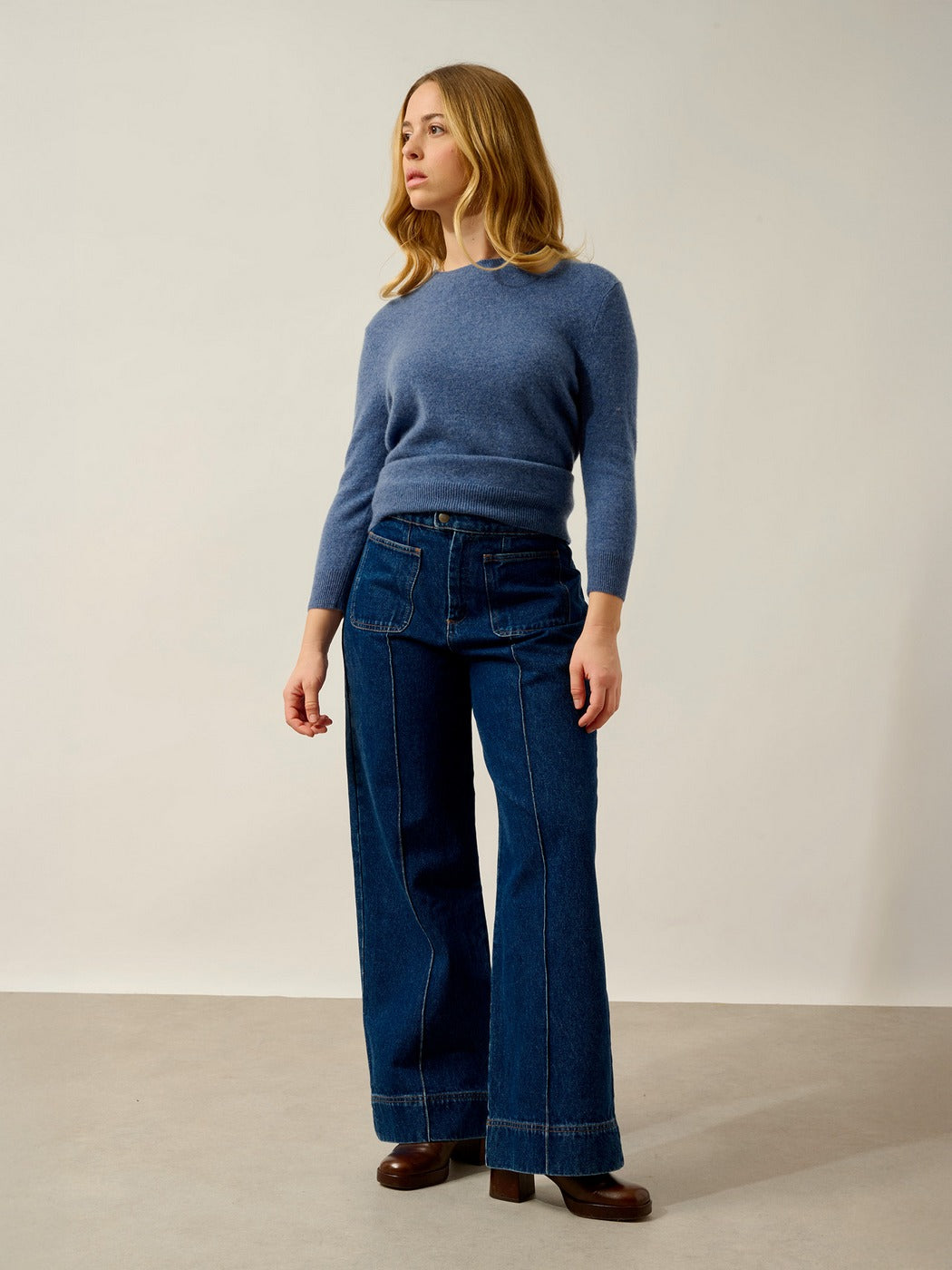 Pull Col Rond Boutonné Dos - Estaris - Bleu