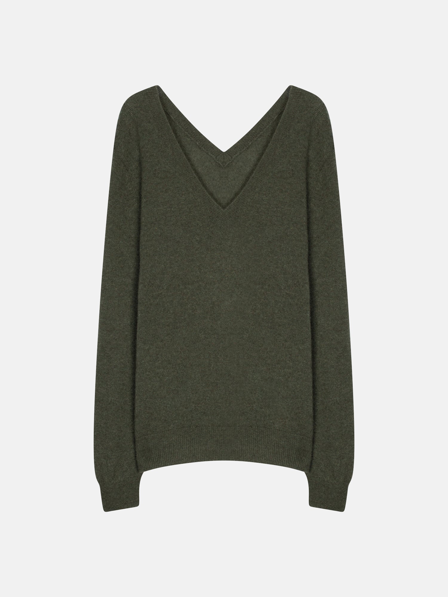 V-Neck Front and Back Jumper Giegn - Khaki Marl - 100% 2-Ply Cashmere