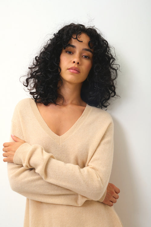 Pull Col V Devant Et Dos - Giegn - Sable