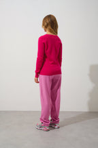 Pull Col V Giusalet - Fuchsia - 100% Cachemire 2 Fils - Femme