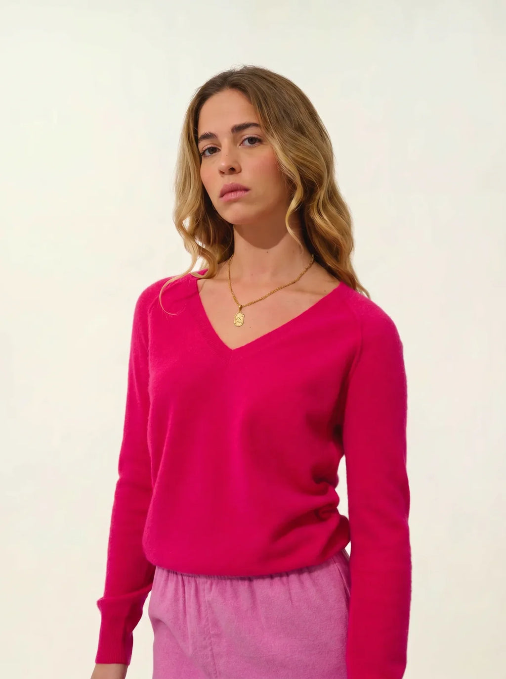 Pull Col V - Giusalet - Fuchsia