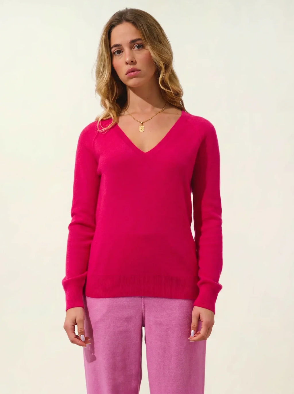 Pull Col V - Giusalet - Fuchsia