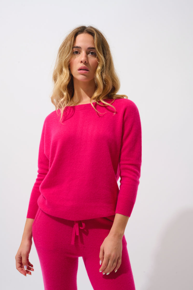 Pull Chauve Souris Goléon - Fuchsia - 100% Cachemire 2 Fils - Femme