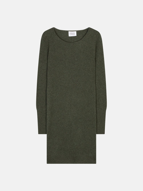 Robe Col Rond Armet - Kaki Chiné - 100% Cachemire 2 Fils