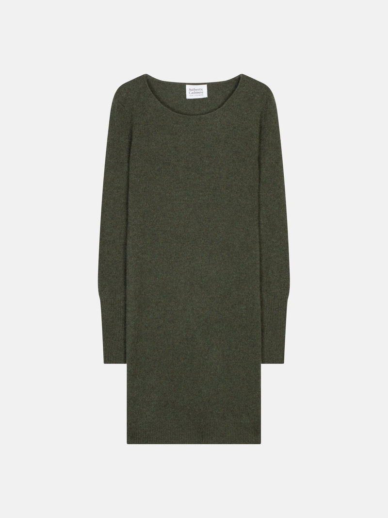 Robe Col Rond Armet - Kaki Chiné - 100% Cachemire 2 Fils