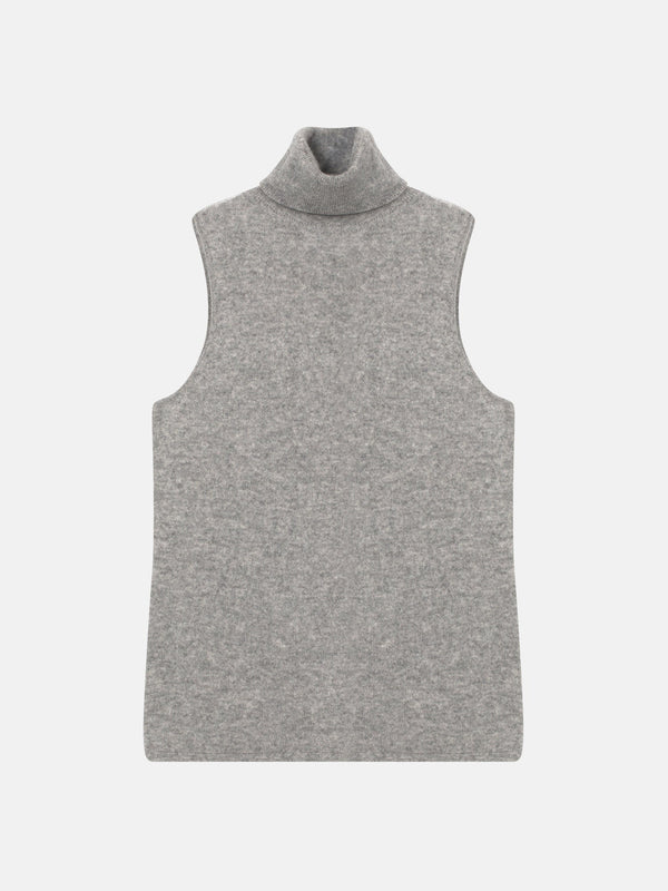 Sleeveless Roll-Neck Jumper Capucin - Nuage Chiné - 100% 2-Ply Cashmere