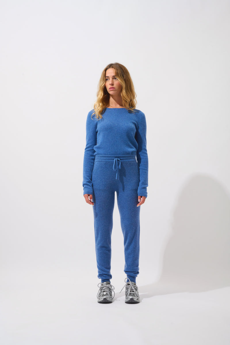 Jogging Ferrand - Bleu Denim - 100% Cachemire 2 Fils - Femme