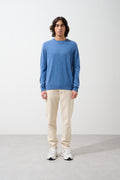 Round-Neck Jumper Nolan - Denim Blue - 100% 2-Ply Cashmere - Men