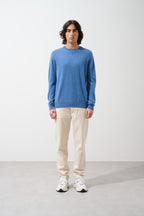 Round-Neck Jumper Nolan - Denim Blue - 100% 2-Ply Cashmere - Men