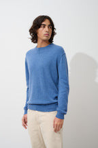 Round-Neck Jumper Nolan - Denim Blue - 100% 2-Ply Cashmere - Men