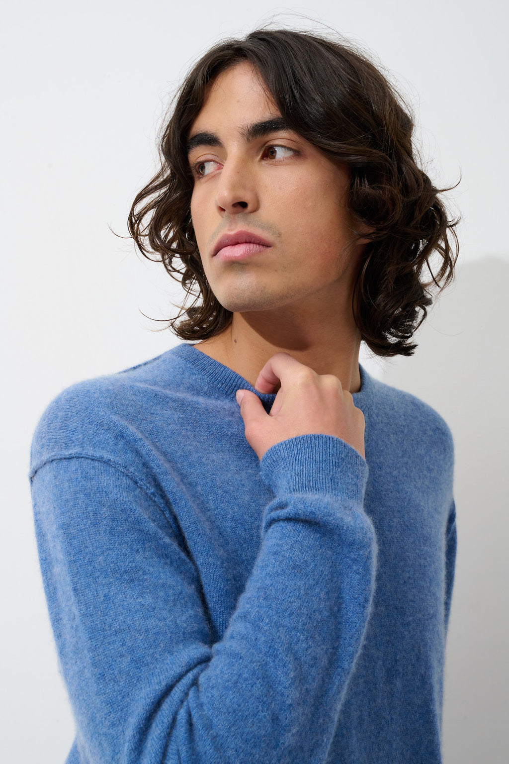 Round-Neck Jumper Nolan - Denim Blue - 100% 2-Ply Cashmere - Men