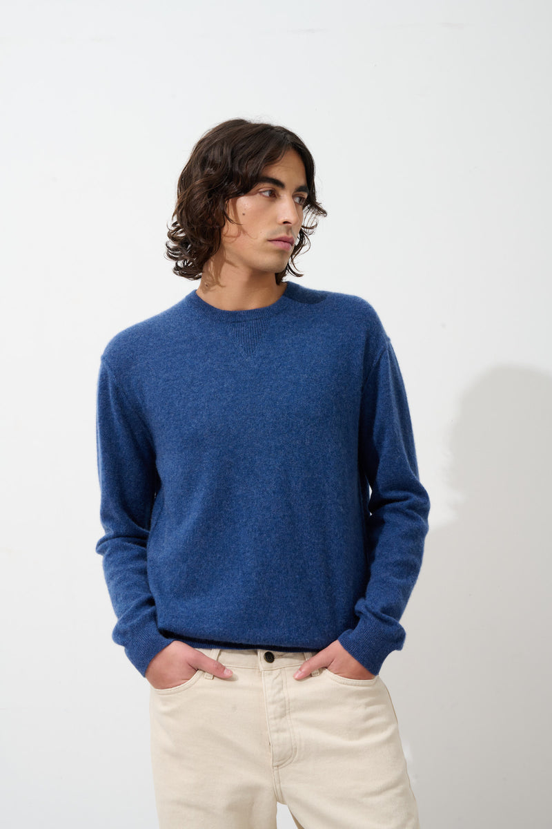 Pull Col Rond Nolan - Ocean Chiné - 100% Cachemire 2 Fils - Homme