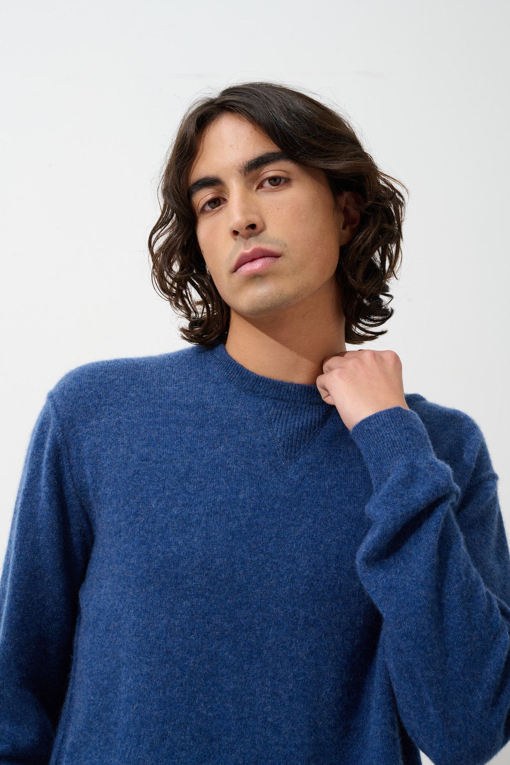 Jersey Cuello Redondo Nolan - Ocean Chiné - 100% Cachemira 2 Hilos