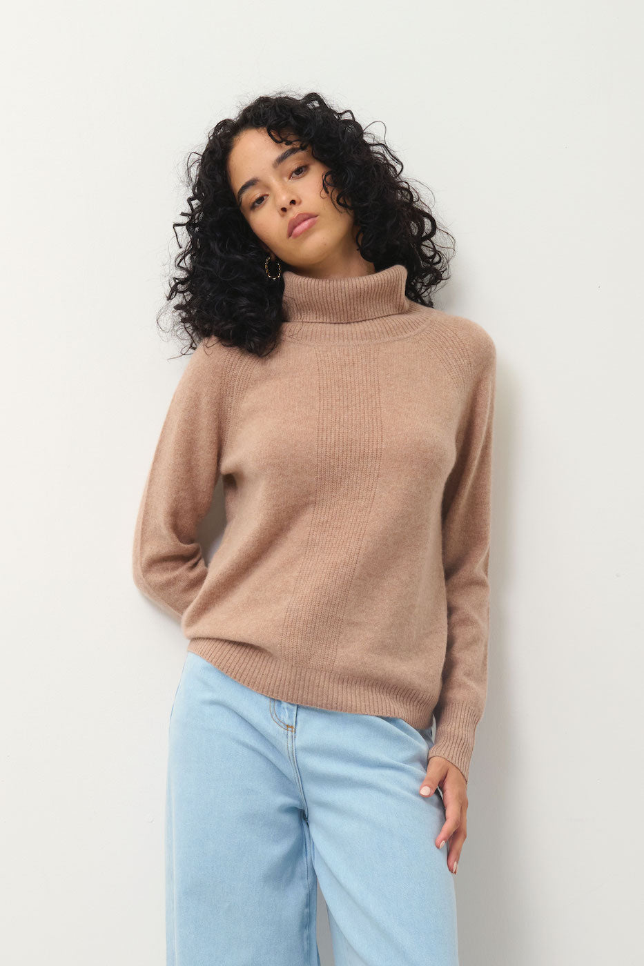 Jersey de cuello alto - Dolce - Camel jaspeado