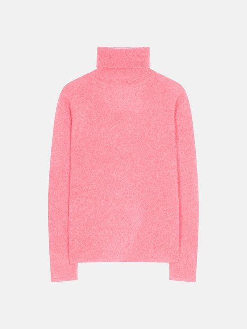 Pull Col Roulé Bise - Rose Chiné - 100% Cachemire 2 Fils - Femme