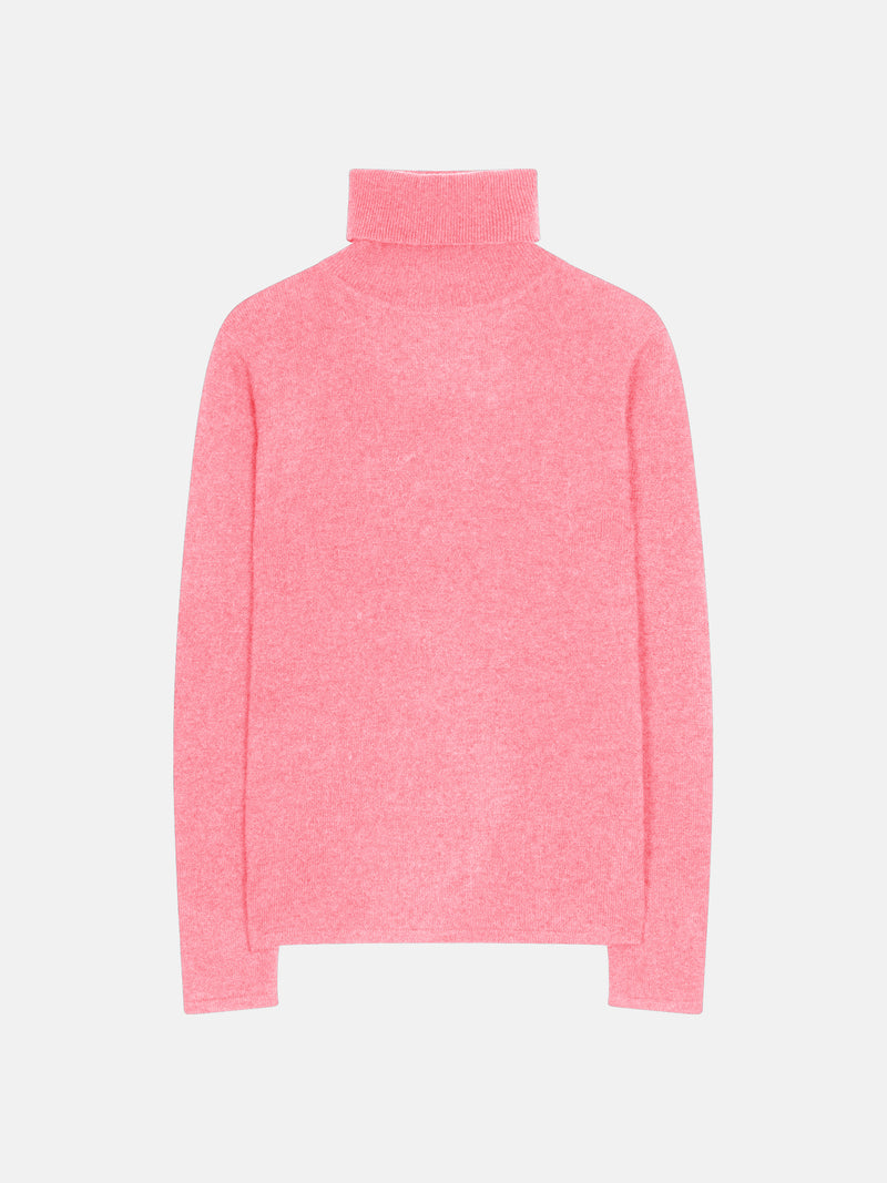 Pull Col Roulé Bise - Rose Chiné - 100% Cachemire 2 Fils - Femme