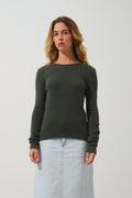 Sweter z okrągłym dekoltem z 4-nitkowego kaszmiru Ivy - Khaki - 100% kaszmir 4-nitkowy