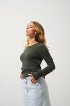 Sweter z okrągłym dekoltem z 4-nitkowego kaszmiru Ivy - Khaki - 100% kaszmir 4-nitkowy