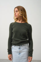 Sweter z okrągłym dekoltem z 4-nitkowego kaszmiru Ivy - Khaki - 100% kaszmir 4-nitkowy