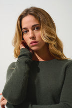 Sweter z okrągłym dekoltem z 4-nitkowego kaszmiru Ivy - Khaki - 100% kaszmir 4-nitkowy
