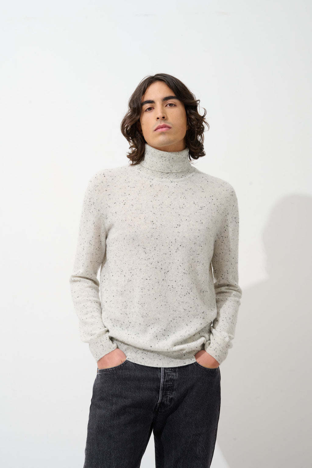 Roll-Neck Jumper - 100% 2-Ply Cashmere - Grey/Black