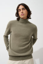 4-Ply Roll-Neck Jumper Martin - Army - 100% 4-Ply Cashmere - Men's