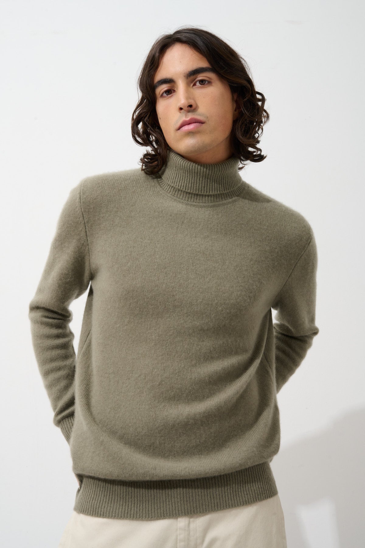 4-Ply Roll-Neck Jumper Martin - Army - 100% 4-Ply Cashmere - Men's
