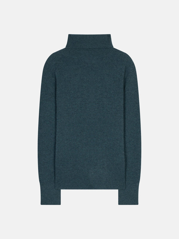 Fornet Roll-Neck Jumper - Teal Marl - 100% 2-Ply Cashmere