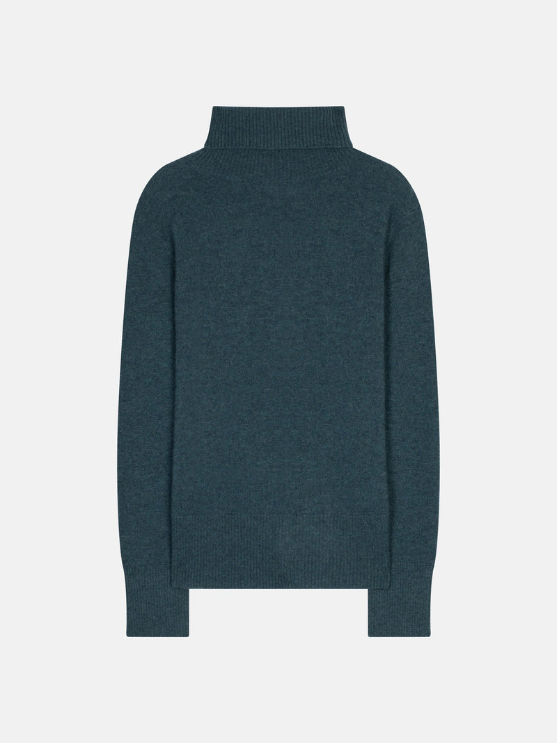Pull Col Roulé Fornet - Vert Canard Chiné - 100% Cachemire 2 Fils
