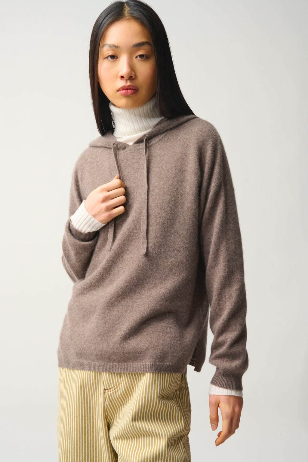 Hooded Jumper - 100% 2-Ply Cashmere - Heathered Taupe - Women