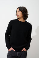 Pull Col Rond 4 Fils Cabanes - Noir - 100% Cachemire 4 Fils - Homme