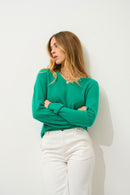 Pull Col Tunisien Bodmin - Menthe - 100% Cachemire 2 Fils - Femme