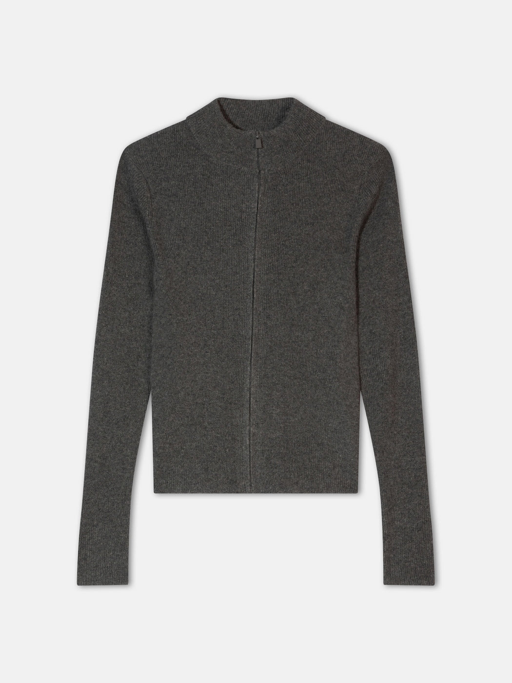Alberte High Neck Zip-Up Cardigan - 100% Cashmere, 2-Ply - Heather Anthracite - Women's