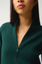 Zip-Up Stand Collar Cardigan - Alberte - Cypress