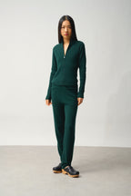 Zip-Up Stand Collar Cardigan - Alberte - Cypress