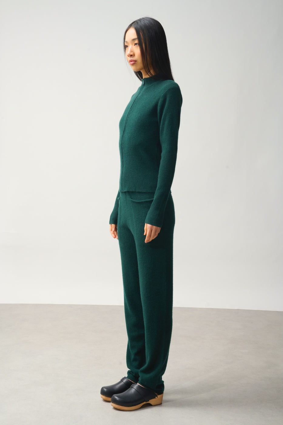 Zip-Up Stand Collar Cardigan - Alberte - Cypress