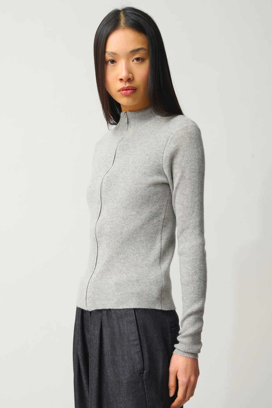 Chaleco con Cremallera Cuello Alto - Alberte - Gris Jaspeado