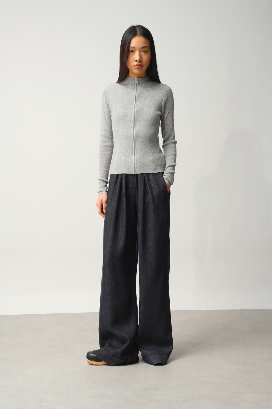 Chaleco con Cremallera Cuello Alto - Alberte - Gris Jaspeado