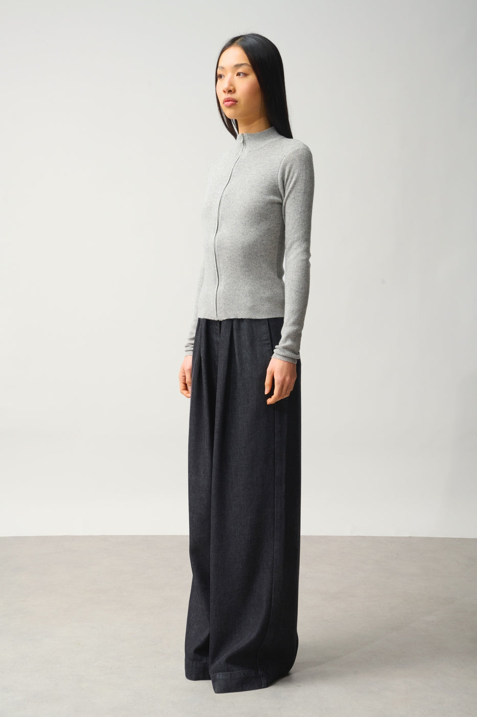 Chaleco con Cremallera Cuello Alto - Alberte - Gris Jaspeado