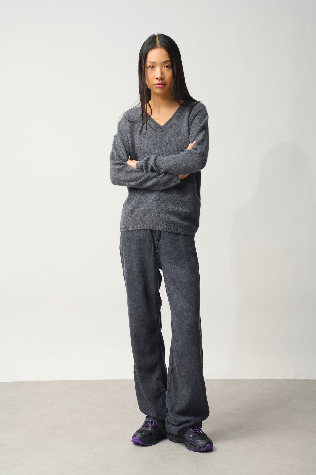 Pull Col V 4 Fils - Doty - Gris