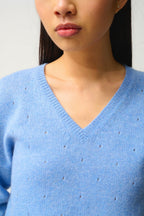 Pull Col V 4 Fils - Doty - Sky