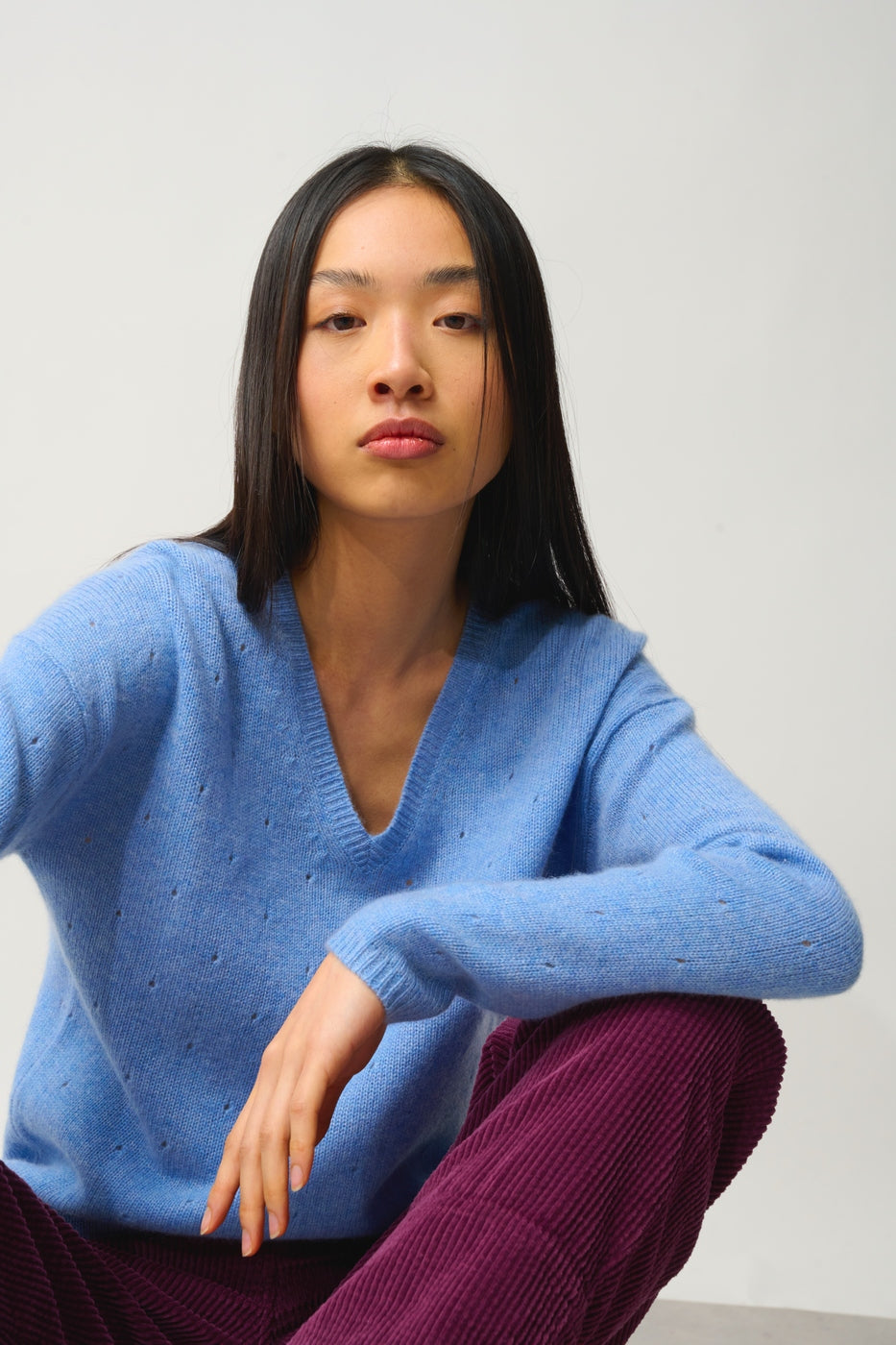 Pull Col V 4 Fils - Doty - Sky