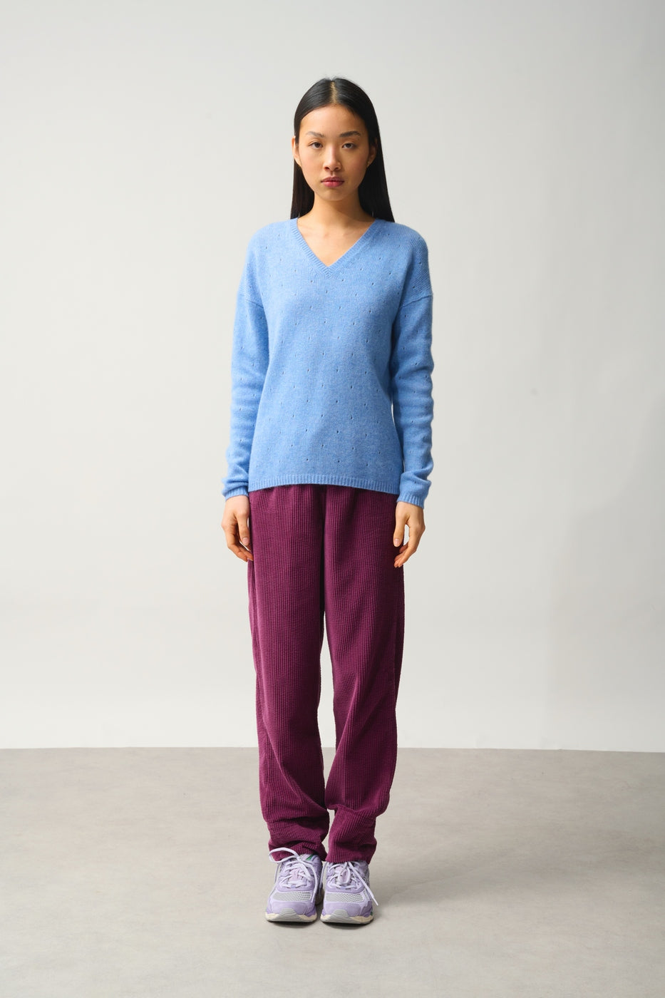 Pull Col V 4 Fils - Doty - Sky