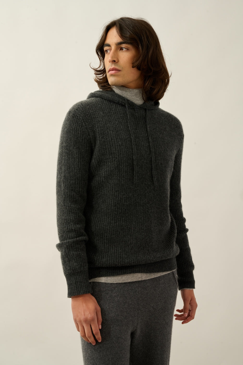 4-Ply Hooded Jumper - Mida - Carbon Marl